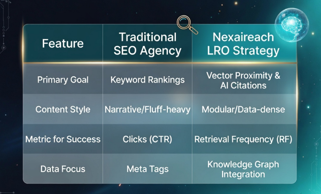 Comparison of Traditional SEO vs LRO Strategy 