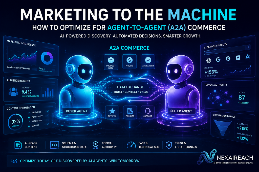 Marketing to the Machine: A2A Commerce SEO Guide 2026 explains how brands can optimize for AI-driven search, semantic SEO, and A2A discovery.